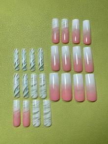 24 Piezas/set De Uñas Blancas Lechosas De Estilo Francés De Alto Nivel Con Ondas De Diamantes De Imitación + 1 pieza Gel De Jueya + 1 pieza Lima De Uñas - Multicolor - Ver 3
