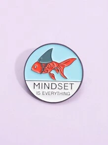 1pc Mindset Is Everything Enamel Pin Goldfish Shark Carp Brooches Mindful Feelgood Motivational Jewelry