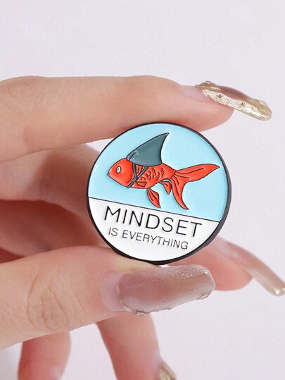 1pc Mindset Is Everything Enamel Pin Goldfish Shark Carp Brooches Mindful Feelgood Motivational Jewelry