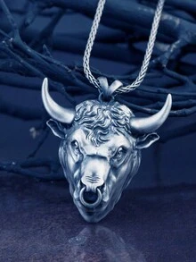 銀色男女牛頸鏈,男士禮物珠寶金牛座垂飾,925純銀生日、新年禮物,星座頸鏈 - 公牛頭像 - 查看 1