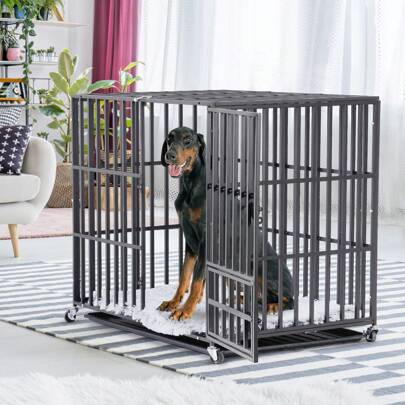 BingoPaw Dog Transport Cage Heavy Duty Dog Cage: Car Dog Crate Medium Dogs, Dog Kennel Outdoor Indoor Made Of Tear-Resistant Iron Tube With 4 Castors And 3 Doors, L: 95 X 57 X 81 Cm, XL: 107x77x101cm, XXL: 117x84x96.5cm