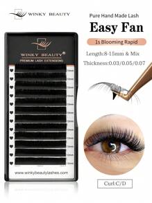 Winky Beauty Einfache Fächer-Wimpernverlängerungen, matte schwarze Seide-Kaschmir, 12 Reihen, natürlich weich, automatisches Volumen-Fächern, russisches Make-up, individuelle Flare-Wimpern, Zubehör 8-15 mm für Wimpernkünstler, Beauty-Salon, Schulmake-up-Tools Wimpernbüschel, Wimpernbüschel, individuelle Wimpern, Wimpern, Fake-Wimpern