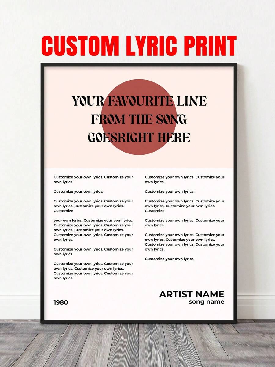 1Pc Lyric Poster | Áp phích âm nhạc | Canvas Lyric bài hát tùy chỉnh | Nghệ thuật treo tường Lyric | Bản in Lyric được cá nhân hóa | Quà tặng cho người yêu âm nhạc | Nghệ thuật treo tường Lyric | Khung tùy chọn