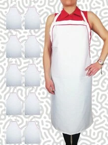 10 Bagless Long Apron Aprons Polyester Butcher Type Grease And Stain Resistant - Ideal For Sublimated Printing Screen Printing - 白色帶紅色偏差 - 查看 1