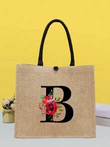 1 Miếng , Vàng Lanh Túi tote , Đỏ  Hoa hồng Hoa Mẫu chữ , Là A Tuyệt vời Qủa tặng Đối với phụ nữ , Mẹ , Giáo viên , Bạn , Và Đa chức năng Túi mua sắm , A Thiết kế mới , Dung lượng lớn , Và MỘT Lý tưởng Mua sắm - Màu Khaki - Xem 31