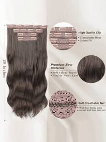 Clip In Hair Extensions, 20 In Long Wavy Synthetic Fiber Hair Extensions Clip Ins Thick Soft Synthetic Clip In Hairpieces For Women Girls Daily Use Party(Dark Brown) - Dark Brown - View 3