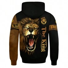 Conjunto de chándal estilo novio para hombre, sudadera con capucha marrón con gráfico de león impreso, 2 piezas, ropa deportiva y casual, diseñador de ropa 3D básica, sudaderas, ropa de gimnasio, estilo novio para hombres, traje atlético - Marrón - Ver 3