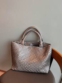New European And American Style Fashion Large Capacity Handwoven Mommy Bag With Handles, Shoulder Strap, And Tassel, Ideal For Beach, Daily Errands, Grocery Shopping, Available In Multiple Sizes - Bạc - Xem 4