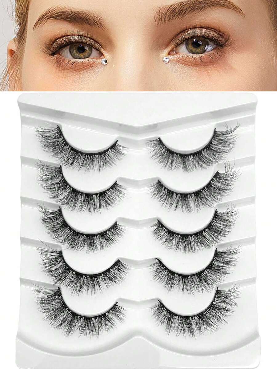 Goseek自然睫毛貂毛睫毛,100％手工製作,蓬鬆的貓眼睫毛,仿若像外擴束狀的假睫毛,厚實柔軟的捲曲假睫毛,5對裝5d-20 - 黑色 - 查看 1