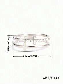 1 chiếc nhẫn hình thánh giá đính đá Cubic Zirconia thanh lịch, kiểu dáng nữ, thích hợp cho đám cưới, lễ đính hôn, kỷ niệm, tiệc tùng, cũng như làm quà tặng ngày Valentine. - Bạc - Xem 5