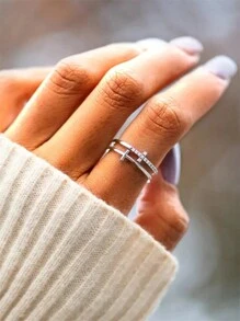1 chiếc nhẫn hình thánh giá đính đá Cubic Zirconia thanh lịch, kiểu dáng nữ, thích hợp cho đám cưới, lễ đính hôn, kỷ niệm, tiệc tùng, cũng như làm quà tặng ngày Valentine. - Bạc - Xem 3