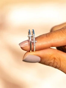 1 chiếc nhẫn hình thánh giá đính đá Cubic Zirconia thanh lịch, kiểu dáng nữ, thích hợp cho đám cưới, lễ đính hôn, kỷ niệm, tiệc tùng, cũng như làm quà tặng ngày Valentine. - Bạc - Xem 2
