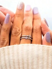1 chiếc nhẫn hình thánh giá đính đá Cubic Zirconia thanh lịch, kiểu dáng nữ, thích hợp cho đám cưới, lễ đính hôn, kỷ niệm, tiệc tùng, cũng như làm quà tặng ngày Valentine. - Bạc - Xem 6
