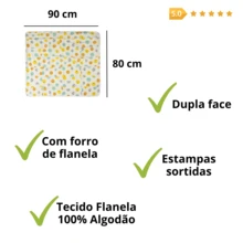 Manta Bebê Tecido Flanela 100% Algodão Com Forro 90x80cm Menino Menina Neutro