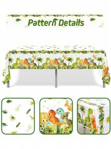 Set de 3 manteles desechables de plástico de 130*220cm con estampado de animales de la jungla y dinosaurios, adecuados para fiestas de cumpleaños con temática de dinosaurios, eventos familiares, decoración de salas de fiesta y decoración de mesas de comedor - Verde - Ver 7