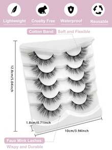 Goseek自然睫毛貂毛睫毛,100％手工製作,蓬鬆的貓眼睫毛,仿若像外擴束狀的假睫毛,厚實柔軟的捲曲假睫毛,5對裝5d-20 - 黑色 - 查看 4