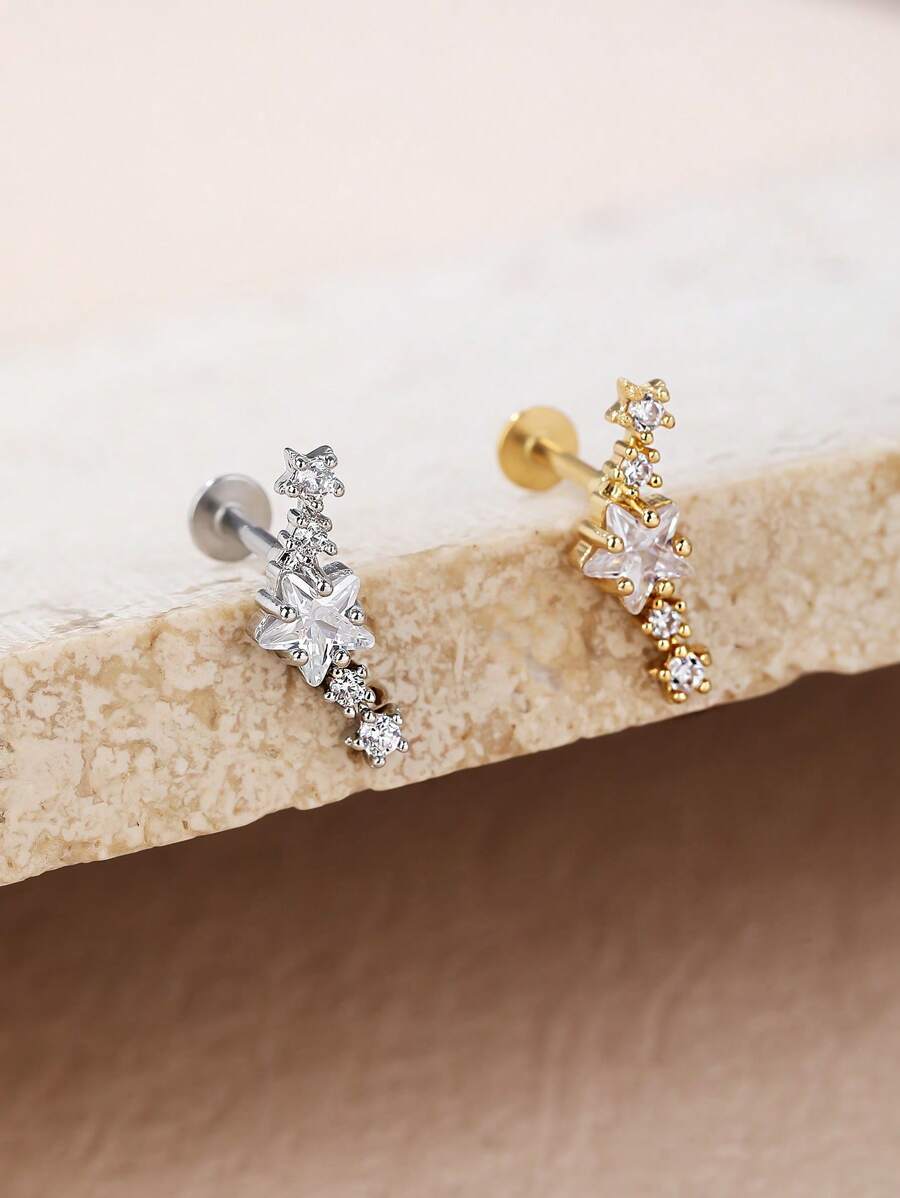 1個時尚的不鏽鋼星形鑽石耳釘,適合女性日常穿戴 - 星星 - 查看 1