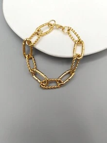 1pc Minimalist Twisted Paper Clip Chain Bracelet - Gold - View 5