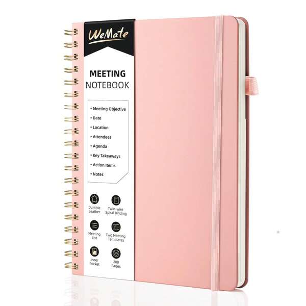 Cahier de réunion de 200 pages pour la réalisation d'actions, fournitures de bureau pour les planificateurs de réunions, cahier à spirales pour l'enregistrement des ordres du jour des réunions, B5 (26 * 18 cm)