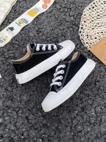 Zapatos de lona para niños OPOEE, para primavera/otoño, estilo coreano, sencillos, para niños y niñas, de moda, de corte bajo, casuales, deportivos, clásicos, versátiles, zapatos de skate para niños - Negro - Ver 3