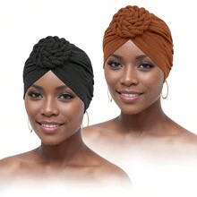 2 pezzi Turbanti da donna, Cappelli a turbante a nodo di moda dai colori solidi con pattern a bussola, confortevoli e traspiranti, adatti per la casa, l