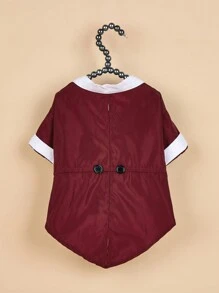 1 pieza Camisa de Perro Estilo Esmoquin con Pajarita Festiva Color Burdeos Estructurada 2 en 1 Multicolor con Botón Traje para Mascotas - Burdeos - Ver 6