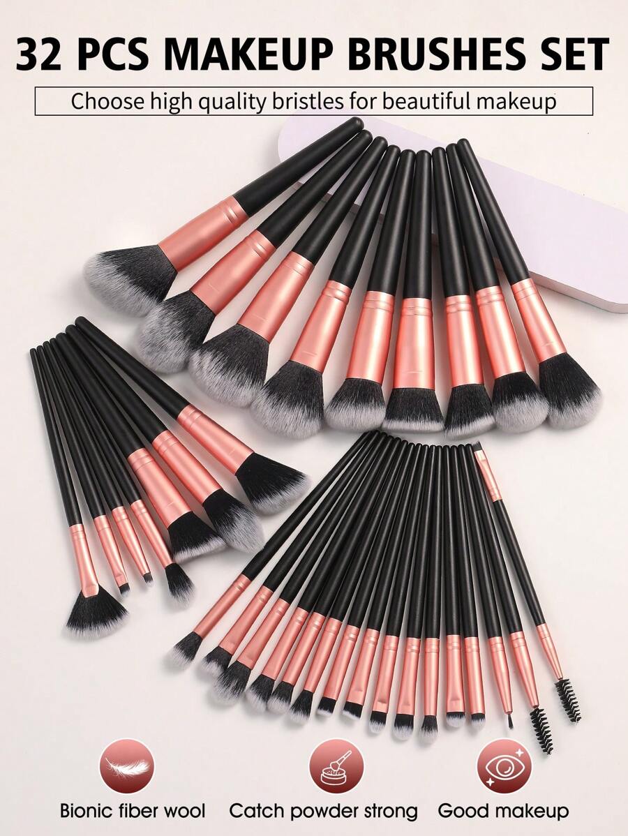 32pcs Makeup Brush Set,Powder Brush Contour Brush Blush Brush Highlight Brush Eyeshadow Brush Eyebrow Brush Eyelash Brush Shadow Brush Blending Brush Smudge Brush,Makeup Tools With Soft Fiber For Easy Carrying,Brush For Travel,Gift For Women&Girls. - 彩色 - 查看 1
