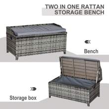 Outsunny PE Rattan Outdoor Storage Benches, Aluminium Garden Bench With Storage Underneath W/ Zippered Inner Lining, Rods For Deck, Patio - Grey - View 3