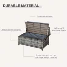 Outsunny PE Rattan Outdoor Storage Benches, Aluminium Garden Bench With Storage Underneath W/ Zippered Inner Lining, Rods For Deck, Patio - Grey - View 2