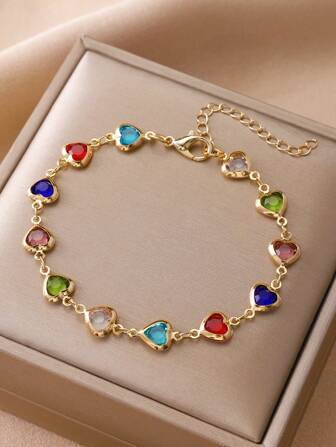 1pc Minimalist Colorful Heart Shaped Fashion Bracelet For Women