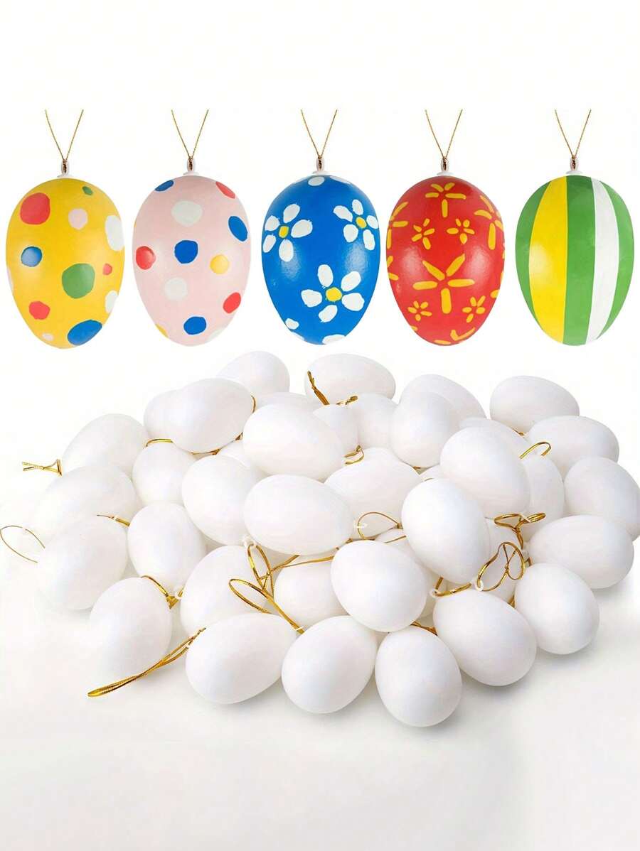 12入組復活節白色塑料蛋套裝,掛式白色復活節蛋裝飾,帶繩白色復活節蛋,diy空白塑料復活節蛋,適合復活節派對禮物,復活節彩蛋尋找,籃子填充物 - 白色 - 查看 1
