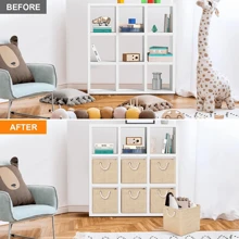 JOESTAR 4 Pack Fabric Storage Basket,33 X 33 X 33cm Storage Boxes Cube,Storage Boxes For Shellves, Cupboards, Closet Halloween Decorations Halloween Costumes Autumn Decor Festival Decor - Beige - View 6