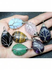 1PC Tree Of Life Crystals Necklace Pendant Water Drop Natural Stone Wire Wrap Rose Amethysts Quartz Crystal Tiger Eye Necklace Pendant