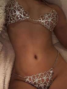 1 Miếng Gợi cảm Pha lê Hình hoa Dây chuyền cơ thể Đối với phụ nữ , bờ biển Bikini Phụ kiện - Bạc - Xem 1