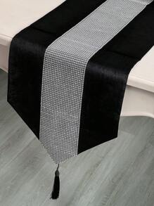 1 pièce Chemin de table en velours simple de style moderne avec diamant brillant pour la décoration de table à manger, fête de festival à la maison