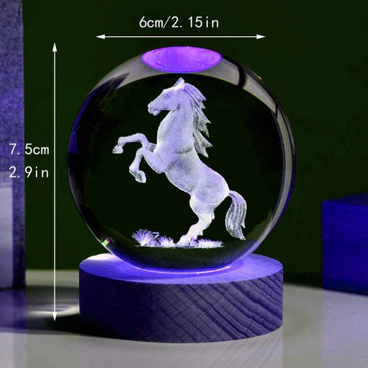 3d 馬彫刻 レーザー 彫刻 クリスタルボール 風景 Led ライト 1個入り 