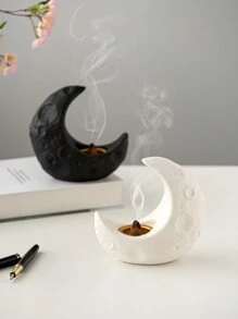 1pc Moon-Shaped Ceramic Incense Burner In Simple Style, Suitable For Festival, Home, Office Decoration With Aromatic Materials Gifts Birthday Graduation - Gold - View 5