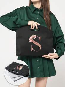 Briefcase Handbag Rose Gold Initials A To Z Letter Pattern Tote Business Office Laptop Bag Men's Business Computer Document Unisex Storage File Conference Document Bag Women's Clutch Bag Top-Handle Bags Classroom Laptop Bags Classroom Bags Teacher Storage Bags Classroom Organizer Bags - Black - View 6