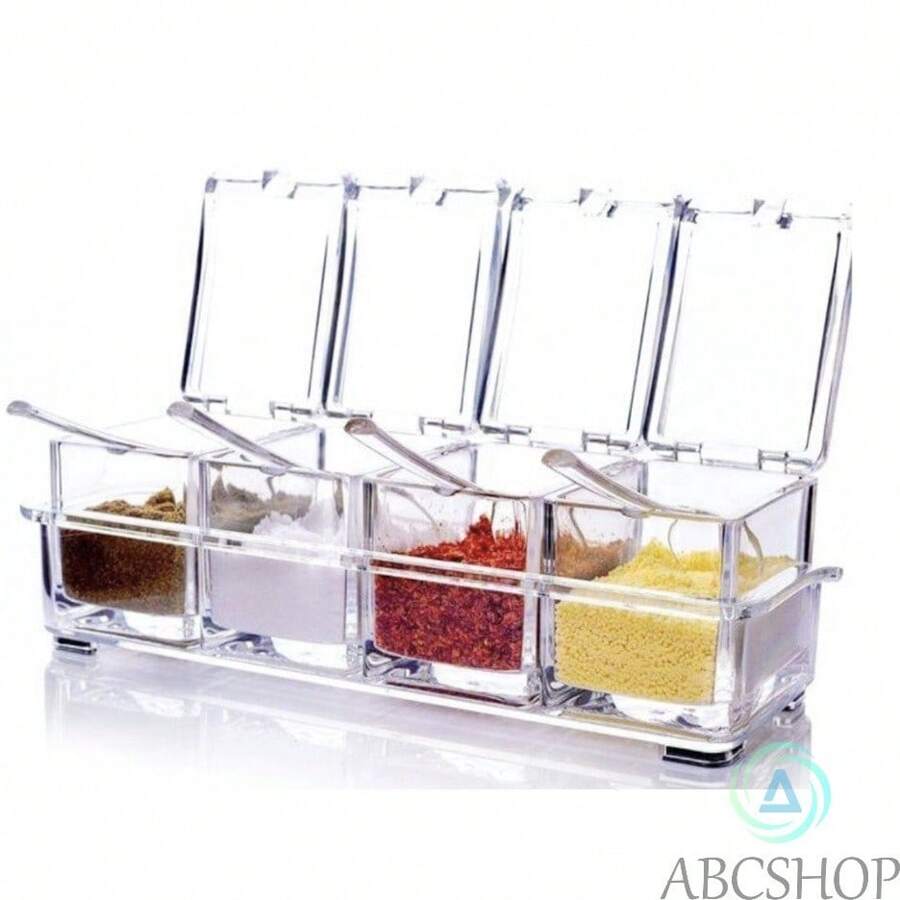 Porta Condimentos Temperos Acrílico Lindo Crystal 4 Potes Cozinha Modelo Quadrado 4 Potes Condimento - Abcshop - TRANSPARENTE - Visão 1