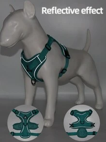 1套寵物胸背帶和牽繩,反光透氣背心風格狗和貓胸背帶,適用於小型和中型寵物,非常適合戶外散步 - 綠色 - 查看 6