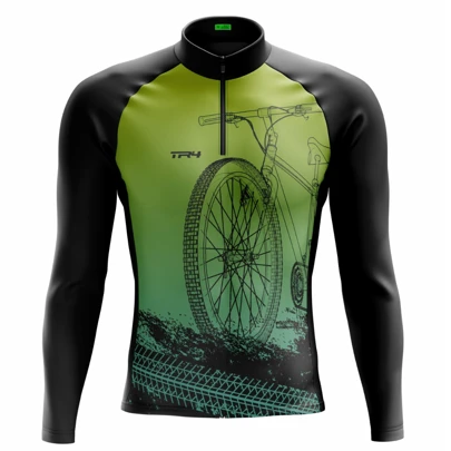 Camisa Ciclismo Masculina Blusa Bike Pedal Manga Longa Proteção UV Camiseta Verde Mtb