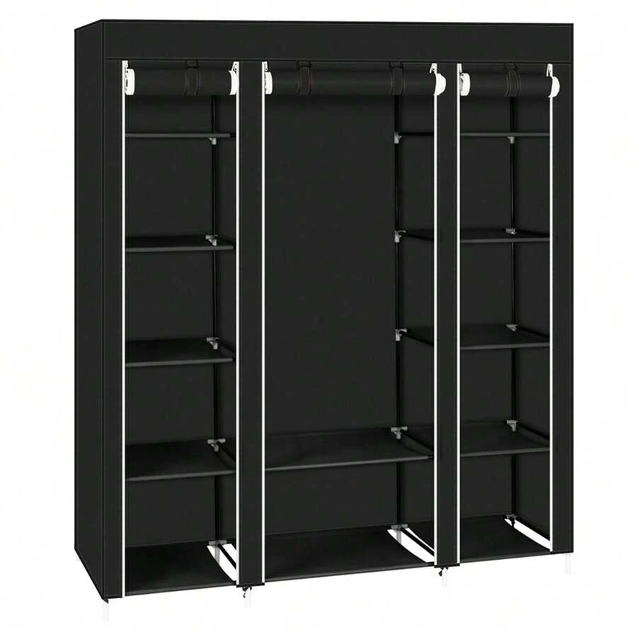 69" Portable Clothes Closet Wardrobe Storage Organizer With Non-Woven Fabric Quick And Easy To Assemble Extra Strong And Durable - Black - View 1