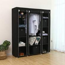 69" Portable Clothes Closet Wardrobe Storage Organizer With Non-Woven Fabric Quick And Easy To Assemble Extra Strong And Durable - Black - View 9