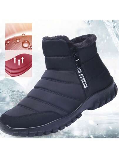 Men's Snow Boots Winter Shoes Slip On Booties With Side Zipper Anti-Slip Water Resistant Fully Thermal Lined Outdoor Sneakers,Wear With Jeans