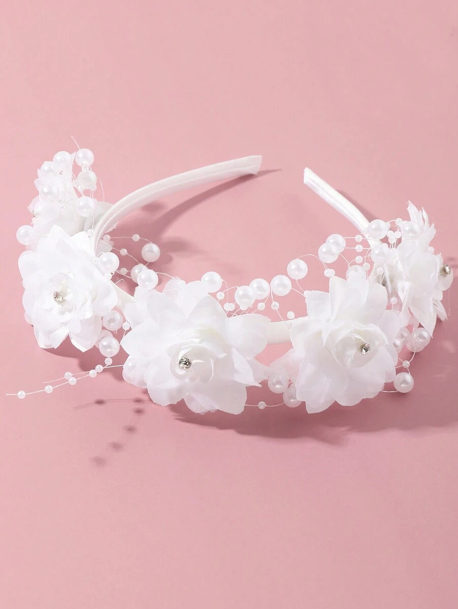 Girls' White Flower Girl Headband For Wedding Party - White - View 1