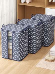 1個藍色衣物收納袋被子收納袋不織布衣物收納袋大容量可視窗收納袋防水防潮適合存放被子、衣服、家裡閒置物品 - 藍色 - 查看 4