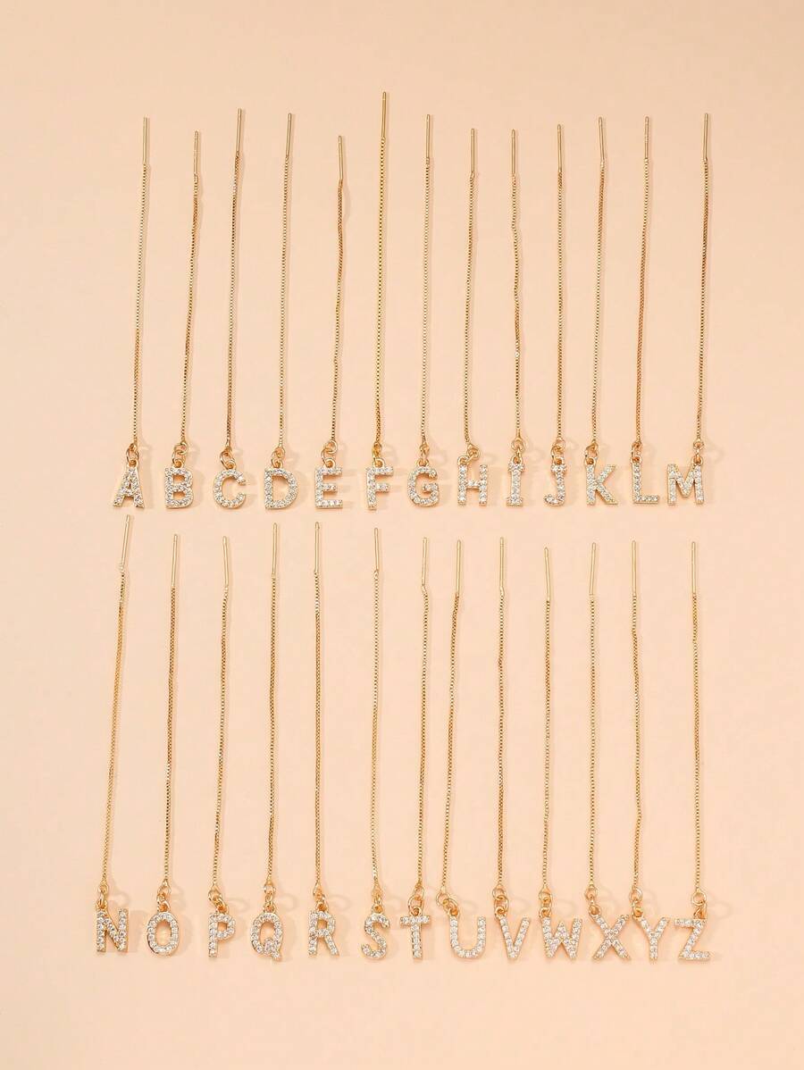 1 Pieza Pendiente De Cadena De Letra Capital Inglesa 26 Con Hilo Para Mujeres, Regalo Para Festivales, Uso Diario, Estilo Europeo Y Americano, Exquisita Incrustación De Circonita Cúbica De Cobre - Amarillo Oro - Ver 1
