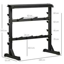 HOMCOM Estante para Mancuernas de 3 Niveles Soporte de Almacenamiento de Pesas y Discos para Fitness Gimnasio en Casa Carga Max. 300 kg 100x55x102 cm Negro - Negro - Ver 6