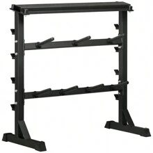 HOMCOM Estante para Mancuernas de 3 Niveles Soporte de Almacenamiento de Pesas y Discos para Fitness Gimnasio en Casa Carga Max. 300 kg 100x55x102 cm Negro - Negro - Ver 4