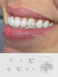 50 Stücke/box Y2k-stil Modische Weiße Zufällig Gemischte Runde Zahnperlen Zahnschmuck Für Dekoration Von Zähnen, Gesicht Und Nägeln